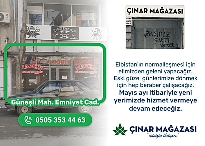 elbistan deprem duyuru çınar mağazası